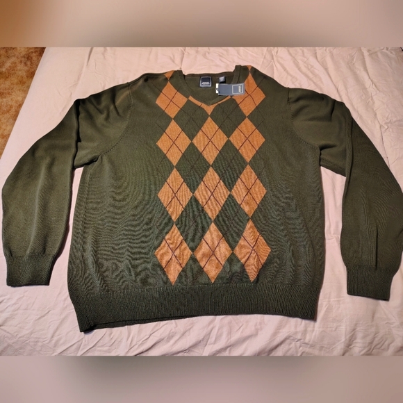 Arrow Other - Arrow Brand Men's Green and Brown Argyle Sweater, Size 2XL